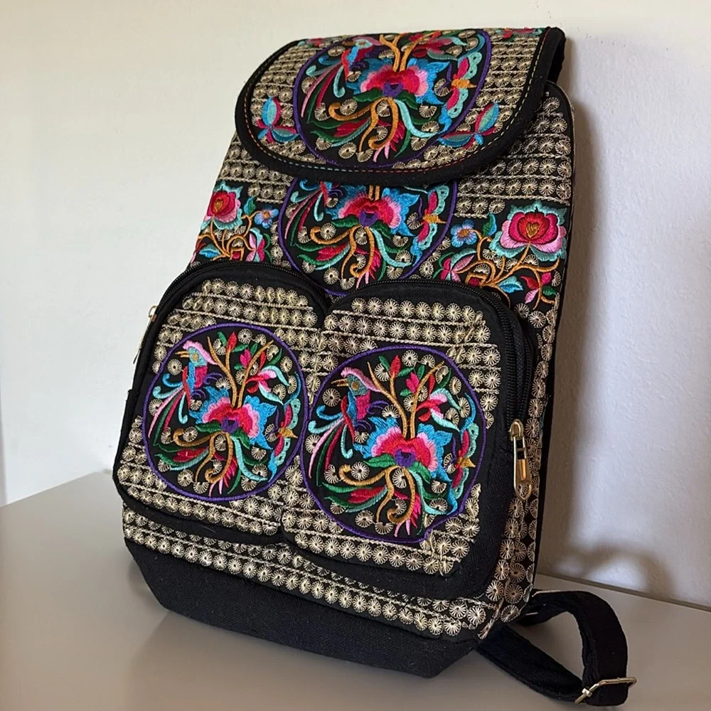 Embroidered Boho backpack like new